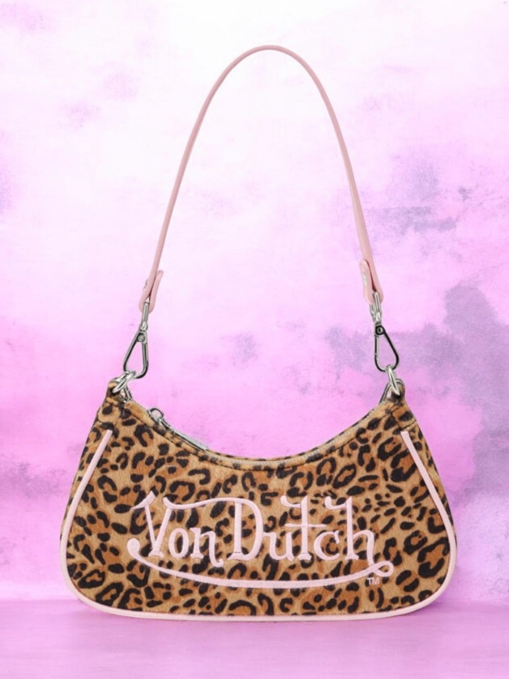 Von Dutch Leopard Print Shoulder Bag in Pink Trim nwt